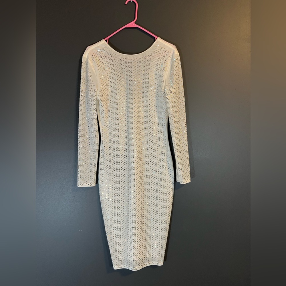 AKIRA White Jeweled long sleeve wiggle dress Bachelorette Party Dress size M